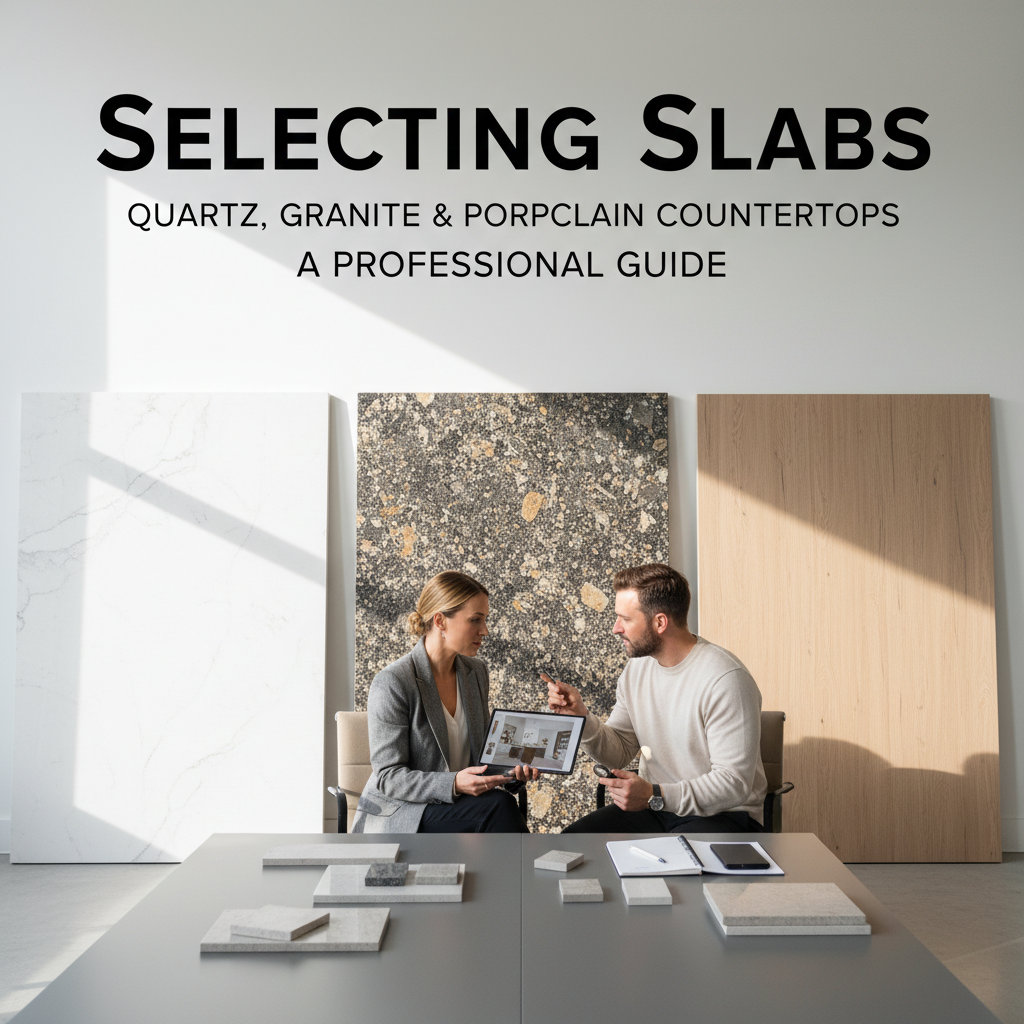 A modern kitchen featuring a book-matched porcelain slab used for both the countertop and full-height backsplash.